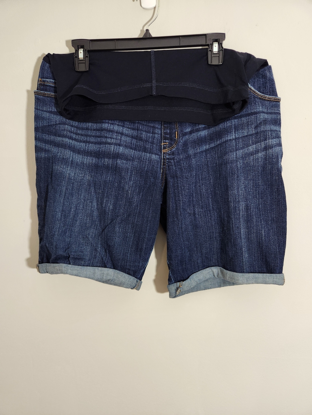 Liz Lange Maternity Denim Bermuda Shorts Dark Blue 8.5" Inseam Summer Baby Bump
